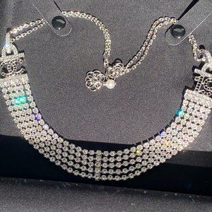 CHANEL 2022A CLASSIC SILVER TONE CC 19 LOGO CHOKER NECKLACE WHITE BLACK CRYSTALS